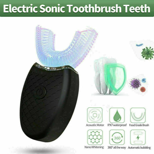 Electric Toothbrush U-Shaped Full-Automatic Ultrasonic Whitening Toothbrush (Black, for Adults)